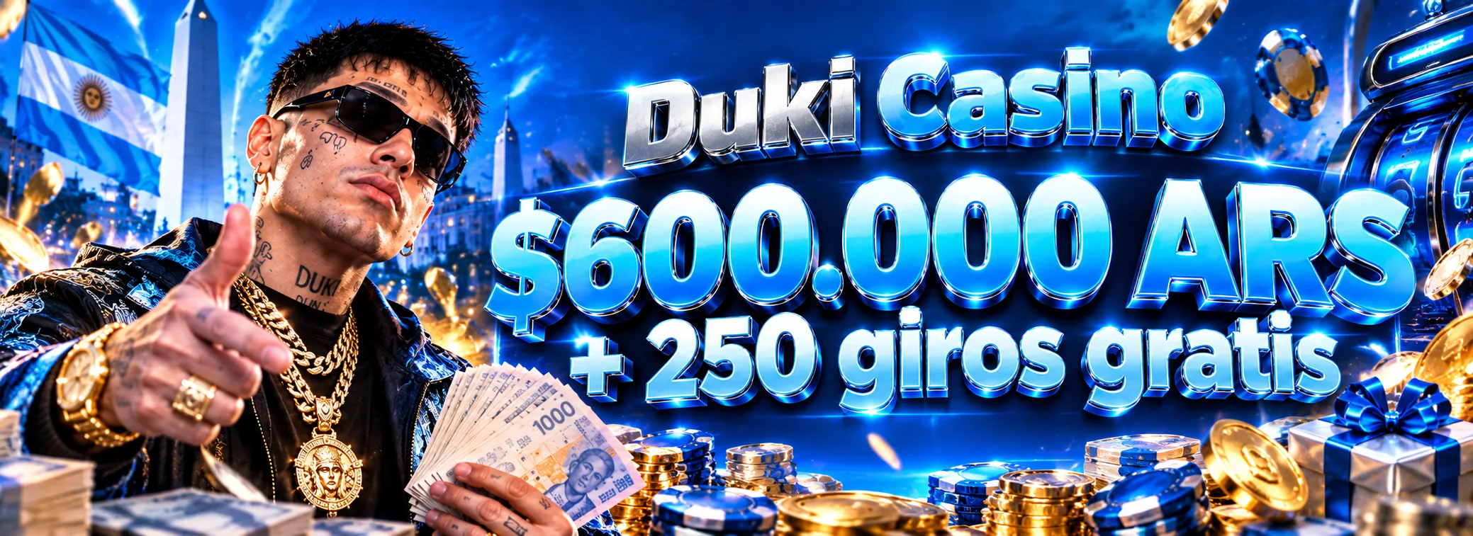 Duki Casino — 150% hasta $600.000 ARS más 250 giros gratis — $600.000 ARS + 250 giros